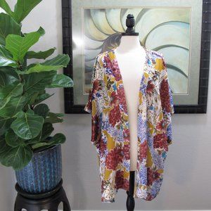 WORLD MARKET Velvet Mustard Floral Kimono